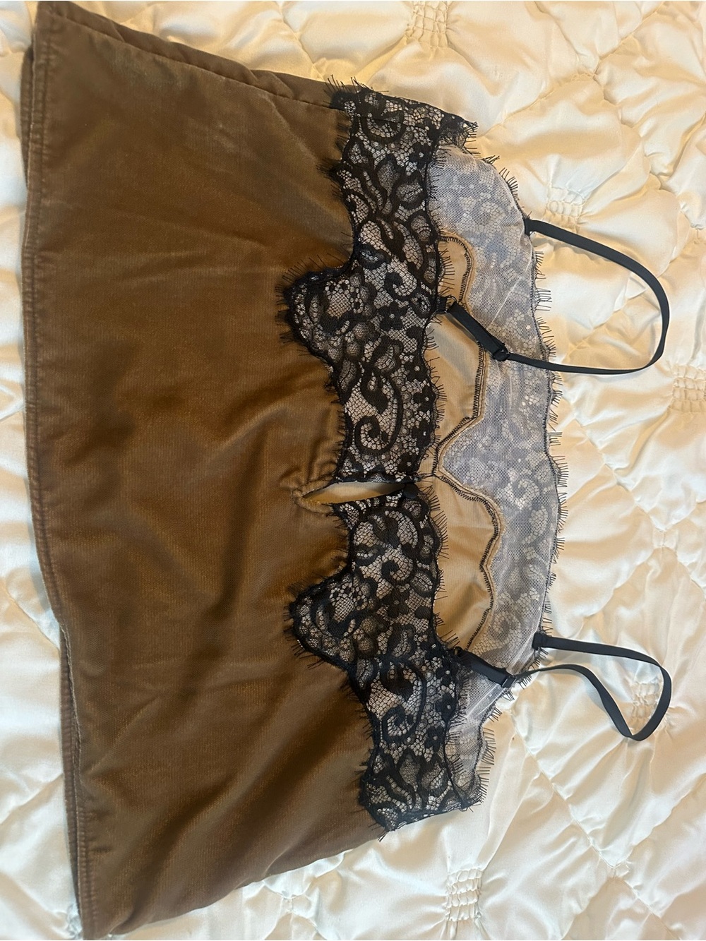 House of Harlow 1960 Olive Satin Slip Dress with Black Lace - Picture 8 of 10